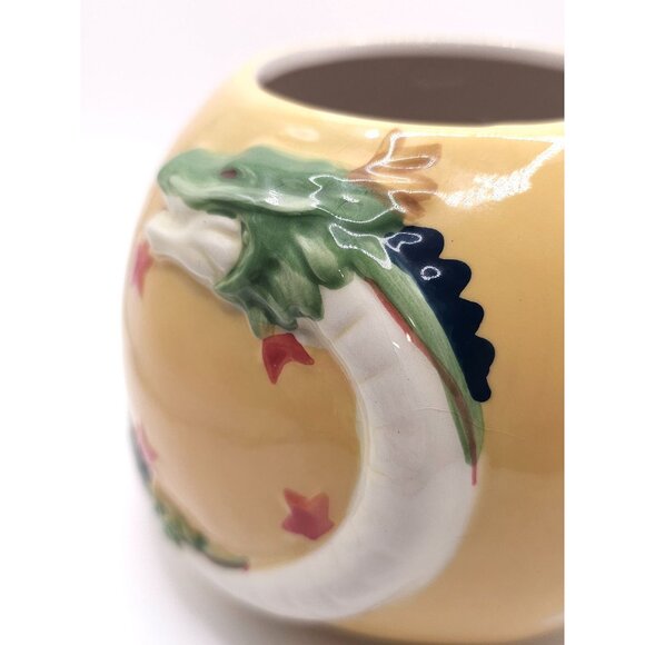 Dragon-Themed Ceramic Mug With Textured Handle & Embossed Design 12 Oz Yellow & - Picture 2 of 9
